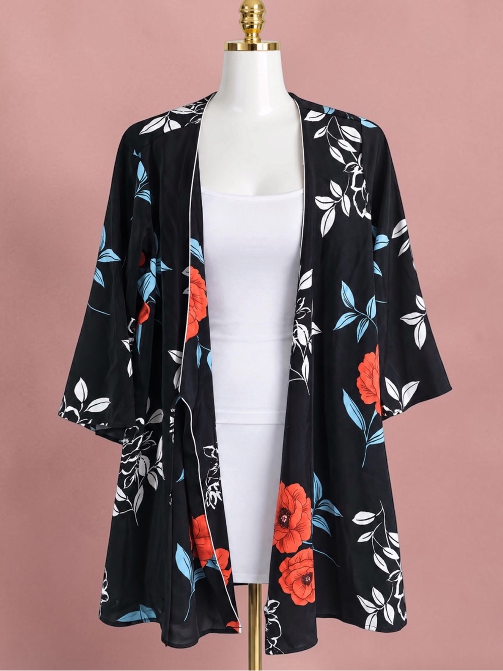 Forever 21 | Women’s Black Floral Open-Front Kimono | S